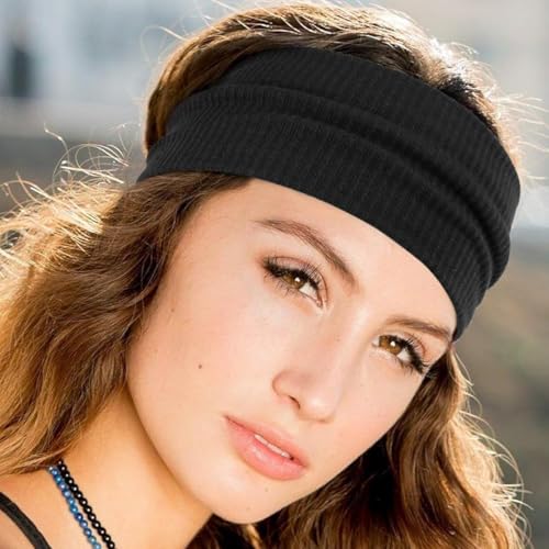 Image of MAYCREATE Hair Bands for Women 6-Color Stretchy Knit Headband Hairband for Woman Wide Non Slip Ladies Head Bands for Daily Yoga Workout Running Gym