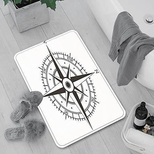 Rutschfeste Badematte 60 x 100 cm,Kompass-Dekor, Windrose Old Fashion Navigationsgeräte Orientie,Maschinenwaschbare Badematte, Badvorleger mit