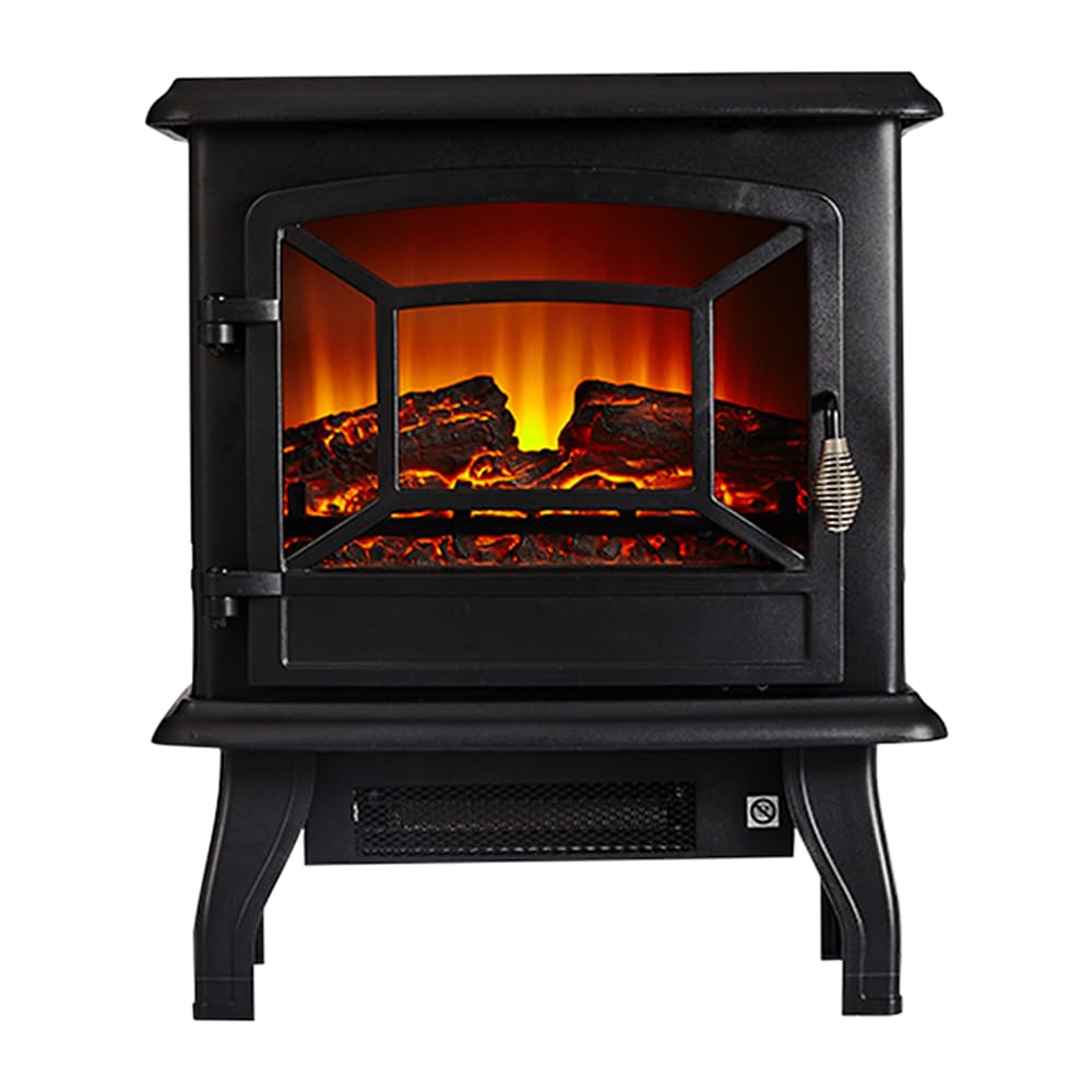 Electric Stove Heater 2000W,Electric Fireplace with Indoor Log/Wood Burner Effect,Modern Freestanding LED Flame Fireplave Stoves Adjustable Thermostat (ADFE07 Fireplace, Black)