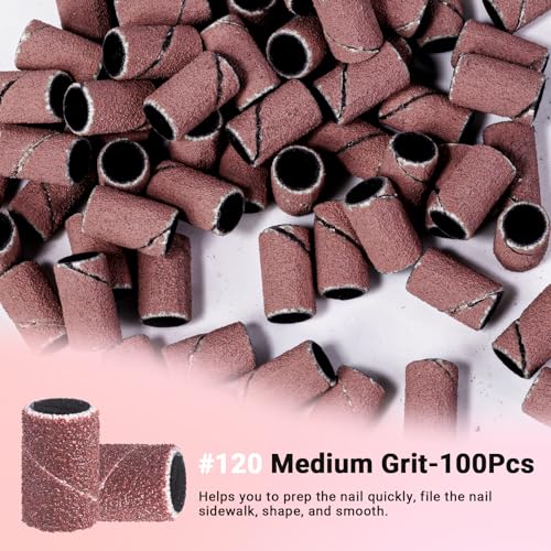 Image of MelodySusie 100 Pcs Nail Drill Bits Sanding Bands for Nail Drill 120 Medium Grit Nail File Sanding Bands for Acrylic Nails Gel Manicures and Pedicure