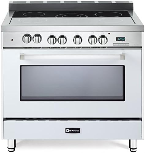 Verona VEFSEE365W 36" Electric Range 4.0 cu. ft. European Convection Oven Black Ceramic Glass Cooktop 5 Burners Dual Center Element Chrome Knobs and Handle, True White