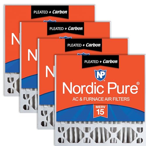 Image of Nordic Pure 20x20x5 Pleated MERV 15 Plus Carbon Air Filters 4 Pack | Actual Size: 19 5 /8 x 19 7 /8 x 4 3 /8 Honeywell Replacement Made in USA, Pro Strength Filtration, Pet & Odor Control
