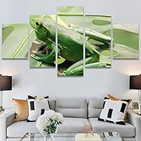 SIGNWIN 5 Panel Canvas Wall Art Amphibians Closeup Decorative Elements Frog Hallway Impressionism Multicolor for Home Decorations Ready to Hang - 60