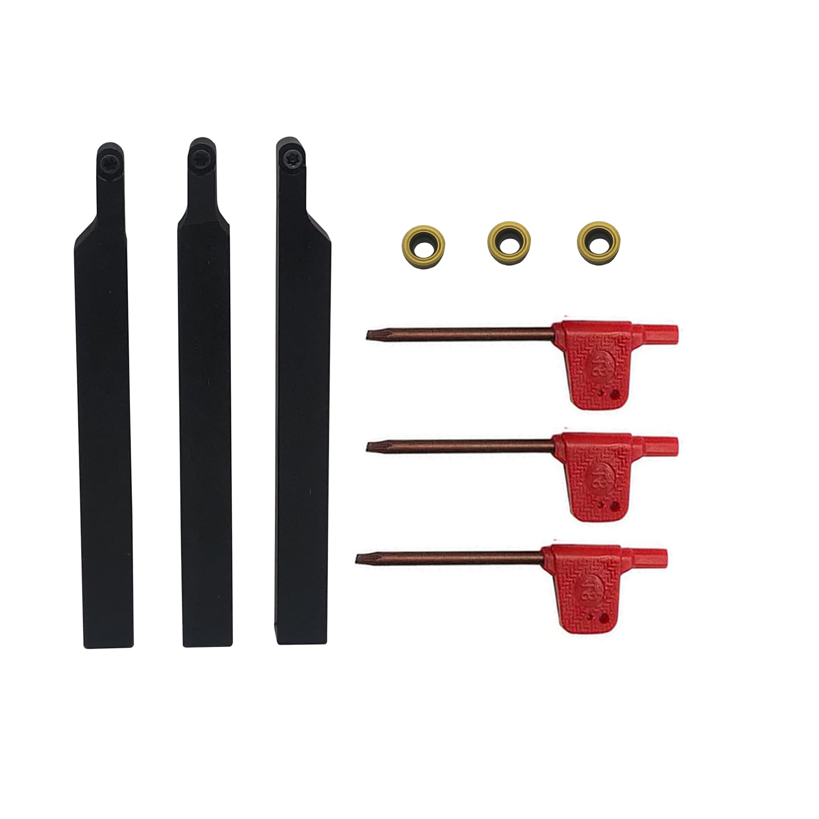3/8” 1/2" SRACR SRACL SRDCN1010/1212 H06 Lathe Turning Holders Lathe Turning & Profiling Tool Holder with RCMT0602 Round Carbide Milling Inserts (3pcs 3/8” Holders with Yellow Inserts)