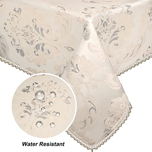 Loom And Mill Luxury Tablecloth 60 X 104 Inches, Elegant Classic Jacquard Rectangle Waterproof Table Cover With Handmade Tassels For Dining Room Banquet Decorations(Light Apricot, 60"X104") #TOP1