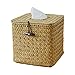Fablcrew Boîte à Mouchoirs Carrée Paille Distributeur à Mouchoir Rotin Tissé pour Maison Hôtel Bureau Voiture Salle de Bain
