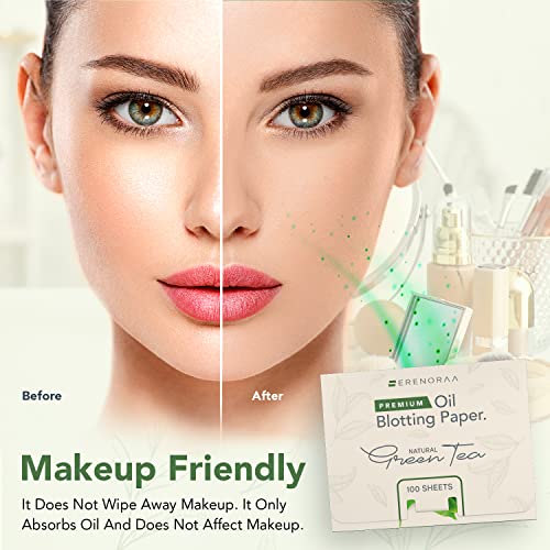 Premium Natural Green Tea Oil Blotting Sheets For Face - 3X100 Sheets With Extra Large 5X3" Thick Blotting Paper For Oily Skin - Dispensable Portable Pack - Reduce Skin Acne - Makeup Friendly #TOP2