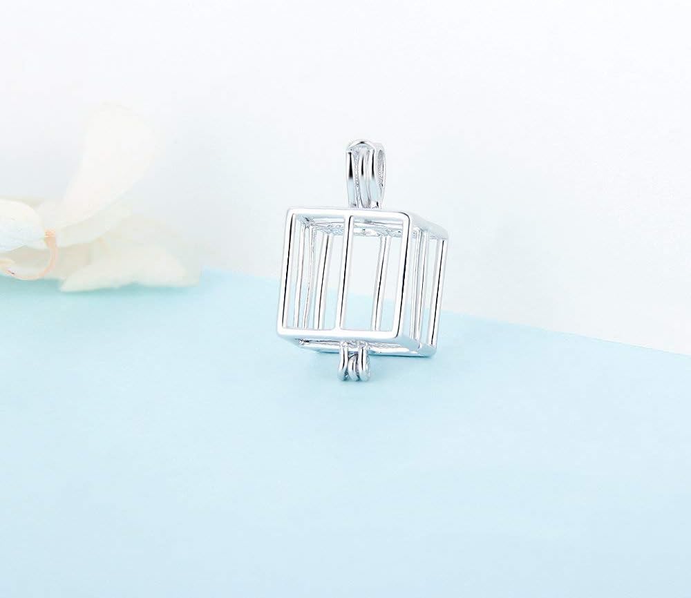 Square Cube Cage Pendants for Pearl Jewelry Making Sterling Silver, Design Cage Pendants for Women - Image 2
