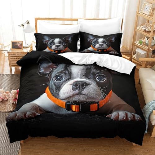 Parure de lit bouledogue français 135x200 housse couette microfibre