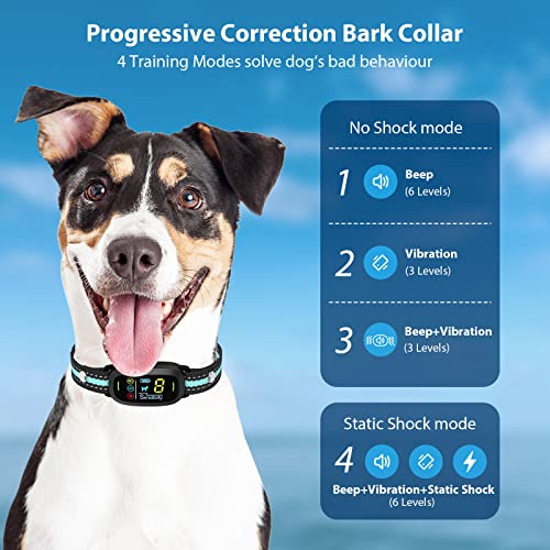 Ghora Bark Collar, Dog Bark Collar W/Smart Triggering-Rechargeable Anti Barking Training Collar W/5 Adjustable Sensitivity & Beep, Vibration, Shock, No Bark Collar For Small/Medium/Large Dog 8-150Lbs #TOP1