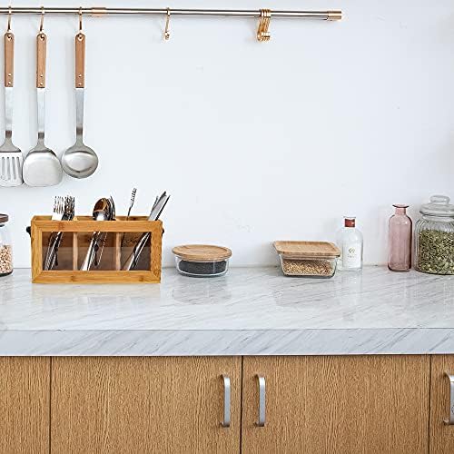 JEKUGOT Bamboo Utensil Cutlery Holder,Kitchen Tableware Storage Box,Silverware Caddy Organizer Bin Holder for Forks, Spoons, Knives,Suitable Kitchen Decoration
