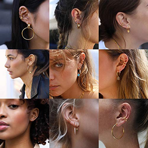 Sloong 10Pcs Sparkling Ear Cuff Pack Gold Dainty Helix Earrings Huggie Stud Cuff Earrings For Women Earring Set | Clip On Cartilage Non Pierced #TOP1