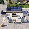 10-Piece Patio Furniture Set, Outdoor Patio Furniture with Swivel Chairs Set, Thick Cushions, Modular Patio Sofa, Dual-Strand Wicker Rattan, Rust-Resistant Frame, Navy Blue