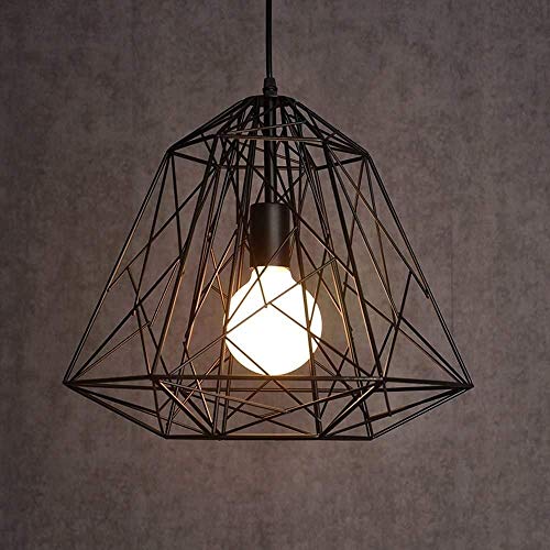Wlgt De techo moderna minimalista Negro interior de la jaula luces pendientes Hierro retro escandinava Loft Pirámide lámpara de metal que cuelga la lámpara pendiente de la vendimia Lámpara de araña Ca
