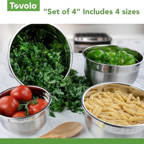 Tovolo Stainless Steel Mixing Bowls Set of 4 Small Medium Large XL Metal Bowl Set for Cooking Baking Prep, Dishwasher Safe Nesting Mixing Bowls Set, Freezer Storage and Mixer Safe Heavy Duty Bowls - Thumbnail 3