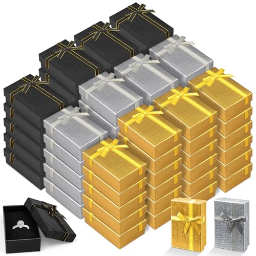 Kaxtde 72 Pcs Small Jewellery Gift Boxes Bulk, Cardboard Jewellery Boxes with Lids & Bow Ribbon, Wholesale Paper Present Box for Ring Earring Necklace Bracelet Christmas Favours