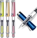 4 Pieces Refillable Fountain Pen Transparent Piston Pen Piston Filling Fountain Pen Extra Fine Fountain Pen for Calligraphy Painting, Drawing, School, Scrapbook and Sketch Signature