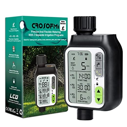 CROSOFMI Sprinkler Timer,Water Timer with 3 Separate Watering Programs and Rain Auto Sensor Function,Garden Lawn Hose Faucet Timer Irrigation System Controller/Child Lock/Rain Barrel/3.5' HD Screen