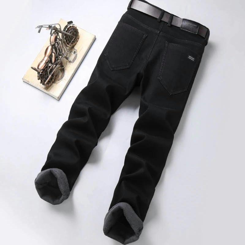 Winter Warm Denim Casual Fleece Jeans Men Elasticity Slim Fit Stretch Thick Pants Black Grey Blue Jeans3