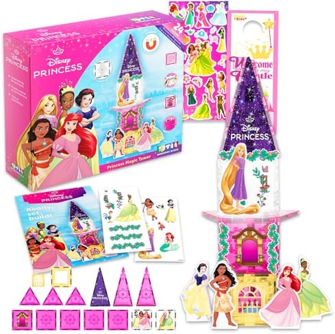 Disney Princess Magnetic Character Tile Set - Bundle with 24 Pc Disney STEAM Building Educational Toy Plus Stickers, More | Disney Princess Building Toy Set image 5
