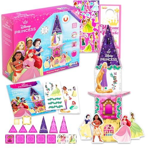 Disney Juego de azulejos magnéticos de personajes de princesa, paquete con 24 piezas de juguete educativo de construcción Disney STEAM más calcomanías, más | Juego de juguetes de construcción de