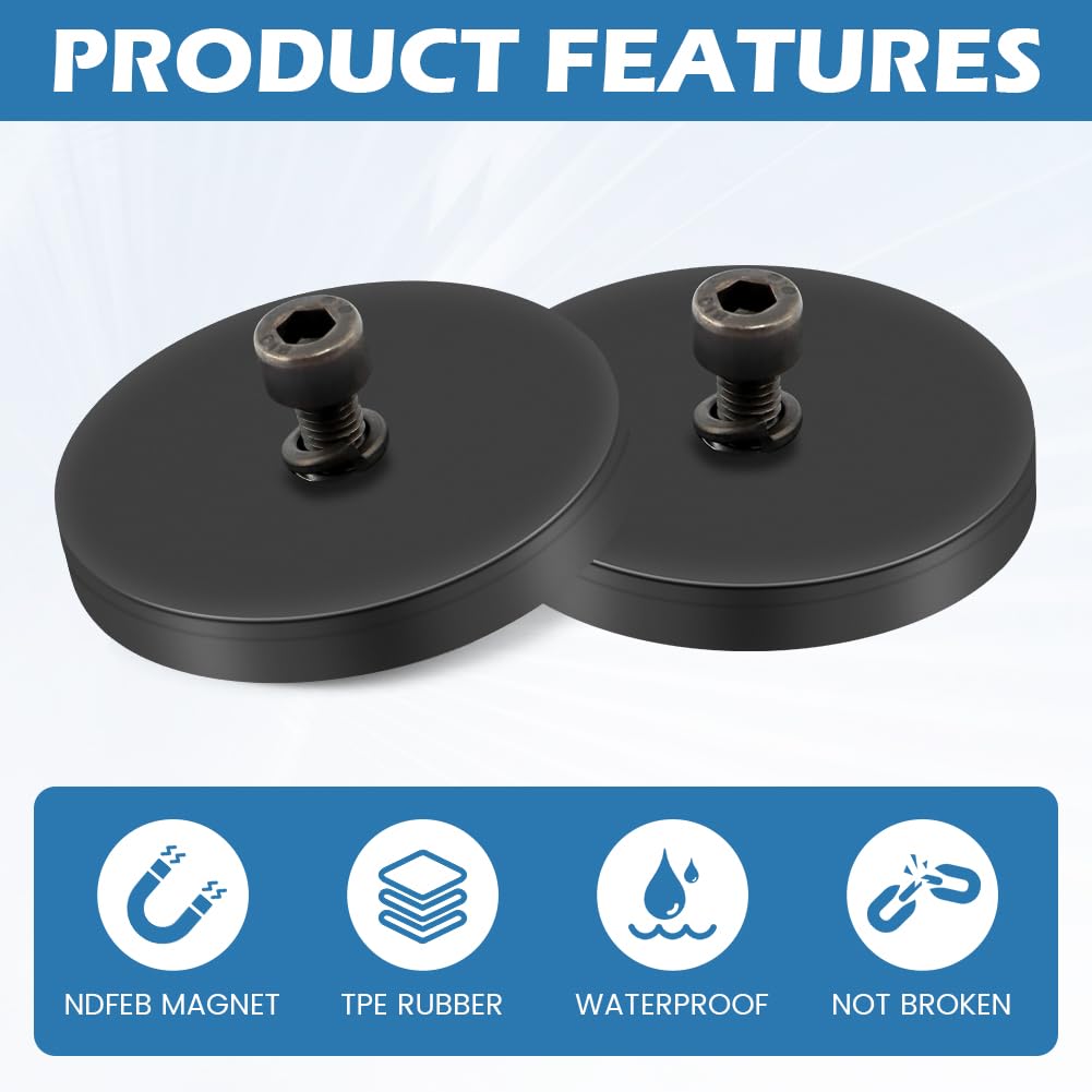 4Pcs Rubber Coated Magnets, 30LBS Anti-Scratch Neodymium Magnet Base with M5 Threaded Studs and Nuts for Light Bar, Mirror, Tools and Equipement — Amazon image 7