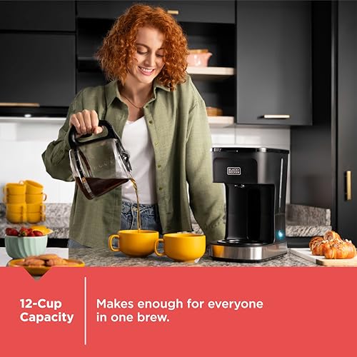 Image of BLACK+DECKER CAFECRAFT 12-Cup Coffee Maker, One-Switch Drip Coffeemaker with Vortex Showerhead Technology, Sneak-A-Cup, Keep Warm Function, Stainless Steel