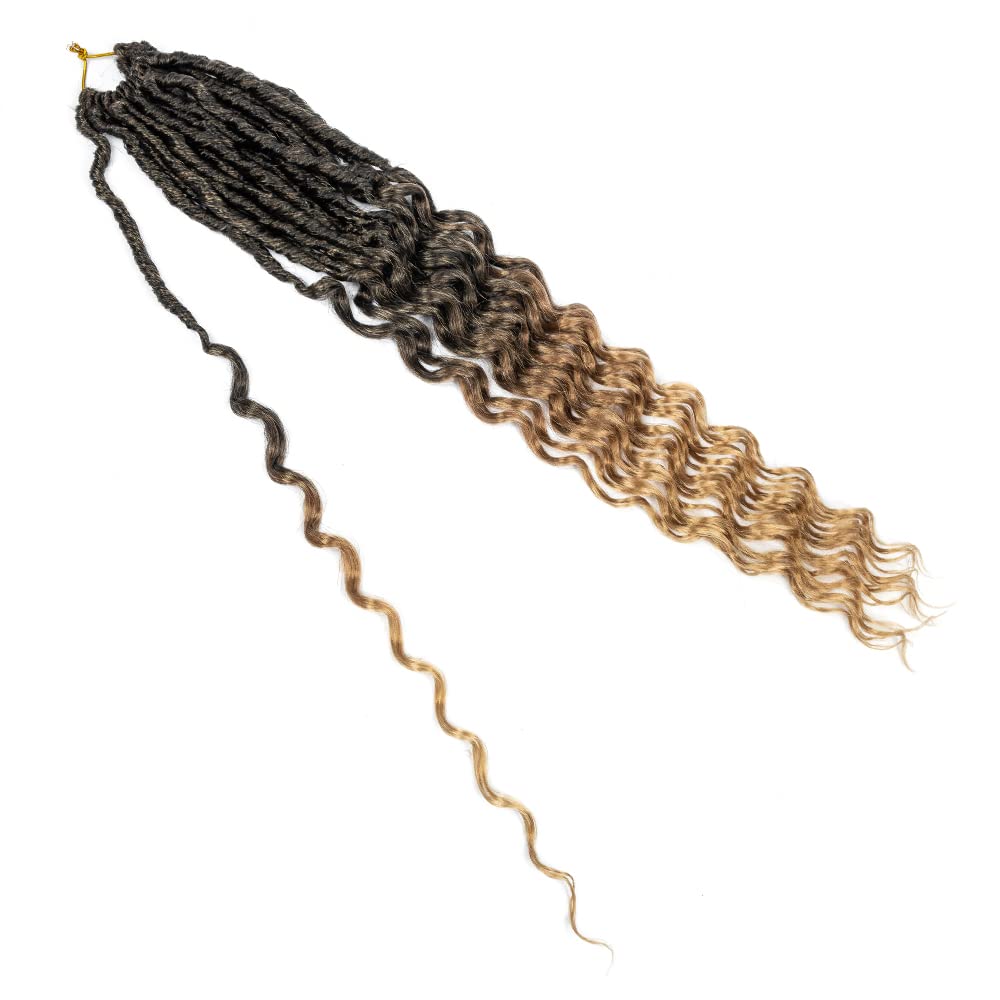 14 Inch Goddess Locs Crochet Hair 8 Packs New Soft Faux Locs Crochet Braids Deep Wave Pre Looped Hair Extensions for Black Women(T27/8PCS/14inch)
