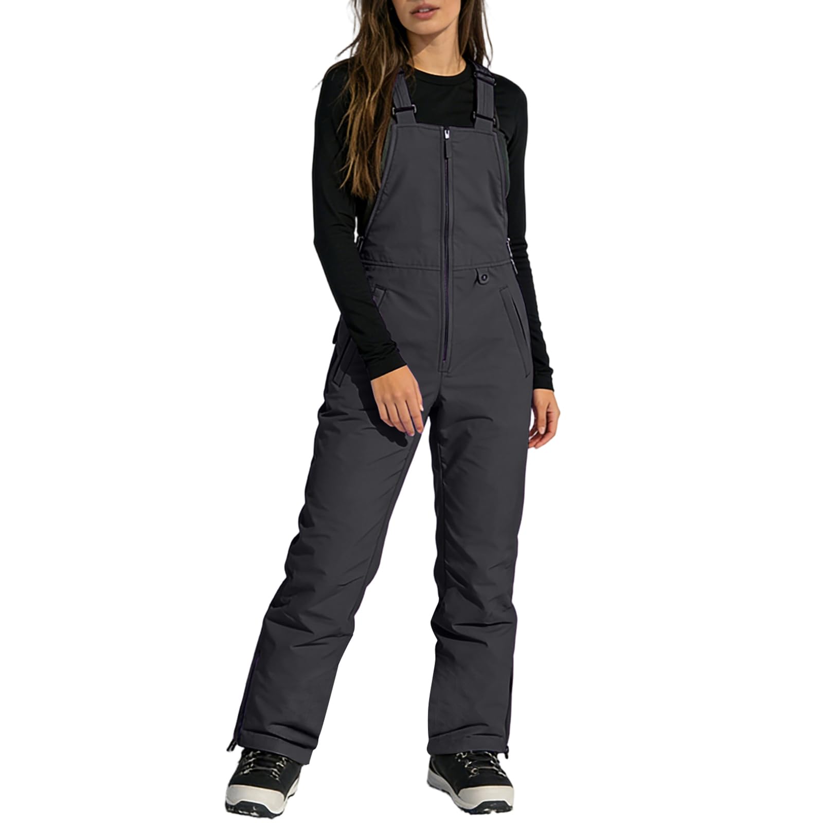 Skihose Damen Wasserdicht Latzhose Warm Skianzug Overall Snowboardhose Baggy Große Größen Schneehose Damen Winter Gefüttert Hosenträger Skioverall Frauen Reißverschluss Outdoor Ski Hosen Latz