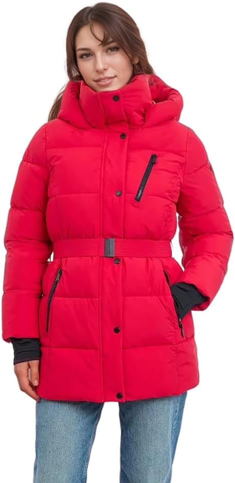 BCBGeneration Women's Belted Active Puffer Coat with Hood