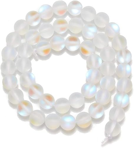 Miniatura 6 de Preciosas cuentas sueltas de cristal de piedra lunar de 0.315 in, redondo mate de aproximadamente 15 pulgadas, collar de pulsera para hacer joyas