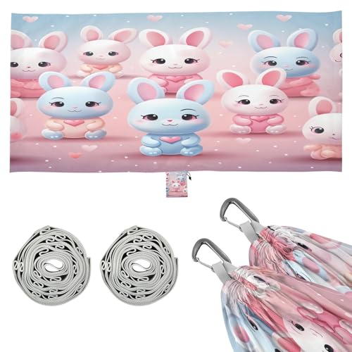 Kigai Cute Bunny Camping Hammock Durable & Portable Travel Hammock Holds 330lbs with Tree Strapsm, Pocket, Camping Accessories