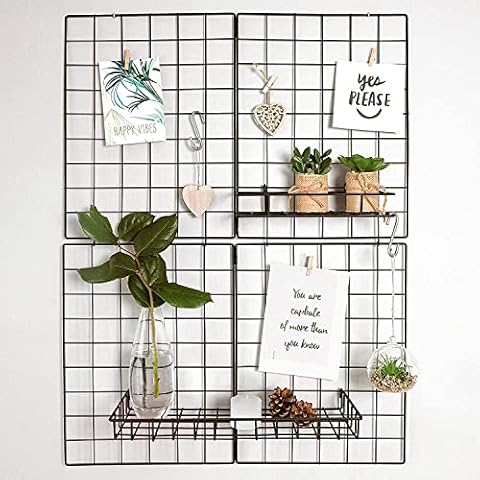 Gadgy Wall Grid Black set of 2 | Metal Grid Room Deco Aesthetic | Room Decor | Pinboard Large | Grid Pinboard Kitchen | Desk Decoration | Photo Holder Wall Cover