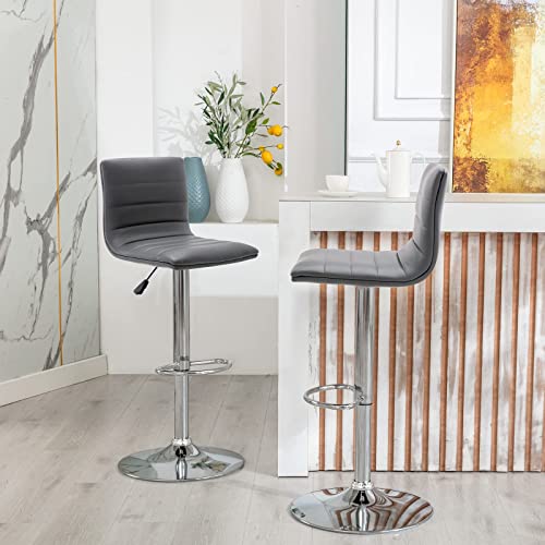 Vogue Furniture Direct Pu Leather Bar Stools, Modern Square Adjustable Swivel Barstools With Back, Armless Airlift Counter Height Bar Chairs For Kitchen Dining Set Of 2 (Grey) #TOP1