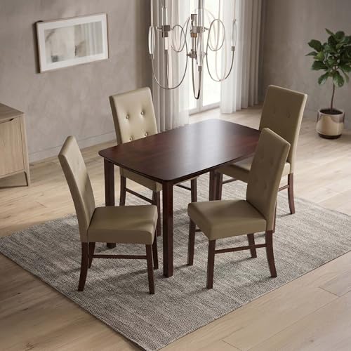 Image of Royaloak Elite Wooden Dining Table 4 Seater Set, Solid Wood Legs, Wooden Veneer Table Top, Leatherette Upholstered Chairs with Comfortable Back Support, Modern Contemporary Design