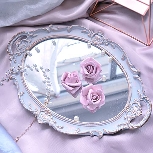 Mirrored Tray,Decorative Mirror For Perfume Organizer Jewelry Dresser Organizer Tray And Display,Vanity Tray,Serving Tray,9.8 Inch X 14 Inch (Golden Gray) #TOP3