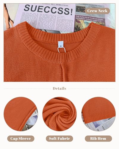 Image of COSSEN Womens Summer Cap Sleeve Tops Trendy Casual Crew Neck Knit Lightweight Sweater Pullover Top