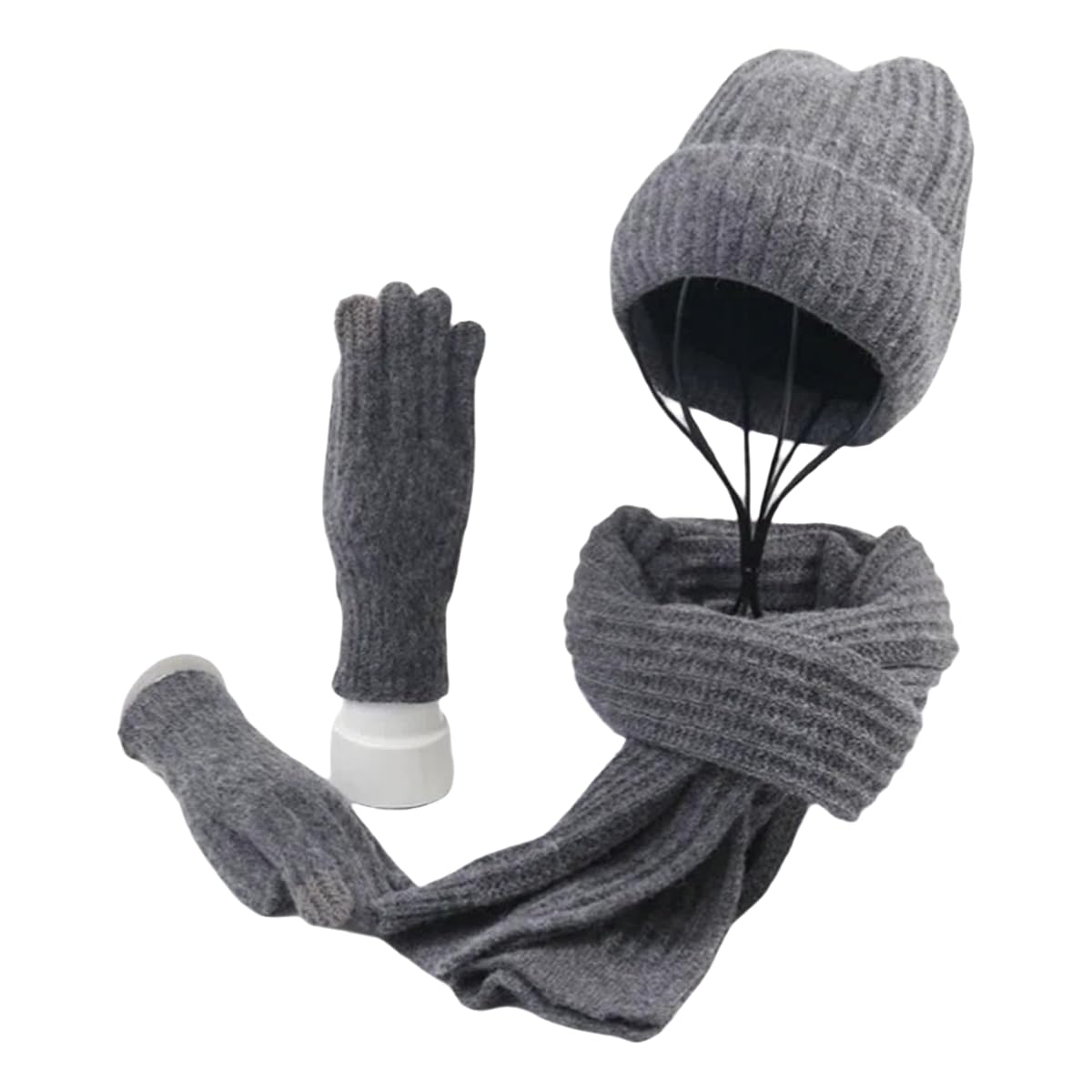 Conjunto de gorro bufanda guantes de punto para paseos de invierno