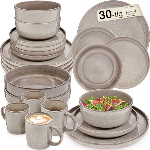 SÄNGER Kairo Clay | Kombiservice 6 Personen, Teller Set Kaffeebecher Pastaschale 30 tlg, Steingut Geschirr Set spülmaschinen- mikrowellen- kratzfest, Geschirrset aus Steingut | VALUE COLLECTION