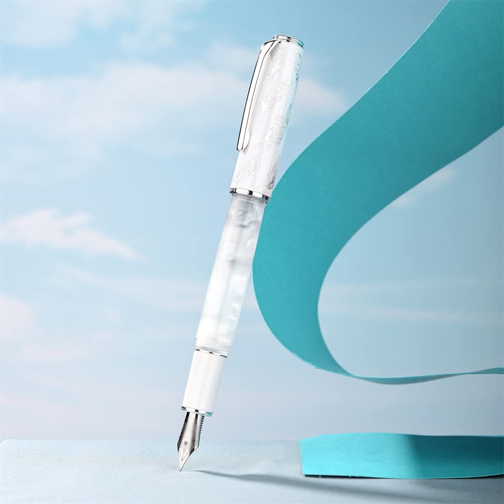 Stylo plume en résine blanche avec convertisseur F/plume pour l'école