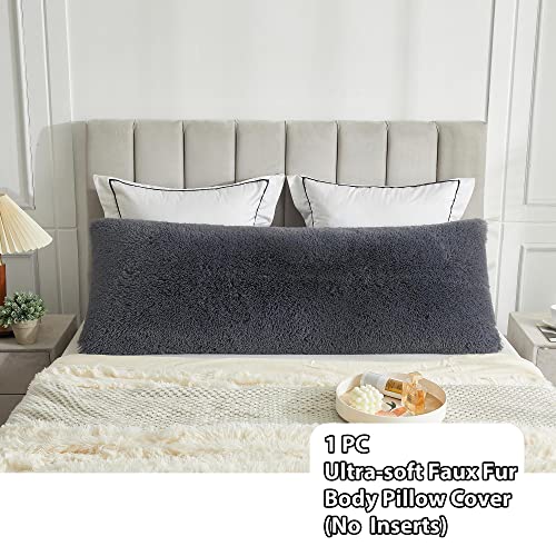 LIFEREVO Fluffy Faux Fur Body Pillow Cover 20"x54", Dark Gray by LIFEREVO - Used condition - Image 2