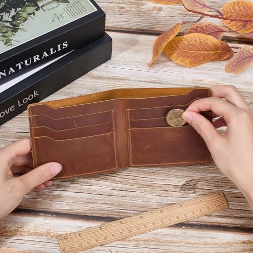 GORGECRAFT 115 * 96mm Leather Credit Card Wallets Saddle Brown Crazy Horse Bifold Wallet Genuine Leather Wallets Slim Extra Capacity Wallet Extra Strong Stitching for Business Office Men3