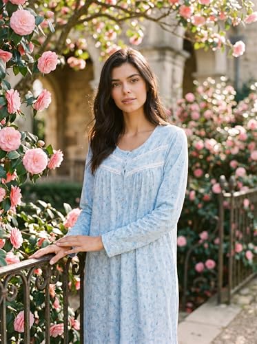 Image of IZZY + TOBY Nightgowns for Women Long Sleeve Soft Cotton Long Warm Nightdress Kintted Night Gown