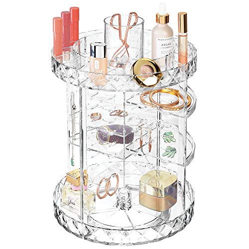 Preisvergleich Produktbild mDesign drehbares Kosmetiktablett stilvolle Ablagefläche für Lotion, Kosmetik und Schmuck runde mehrstöckige Kosmetik Aufbewahrung für das Badezimmer transparent