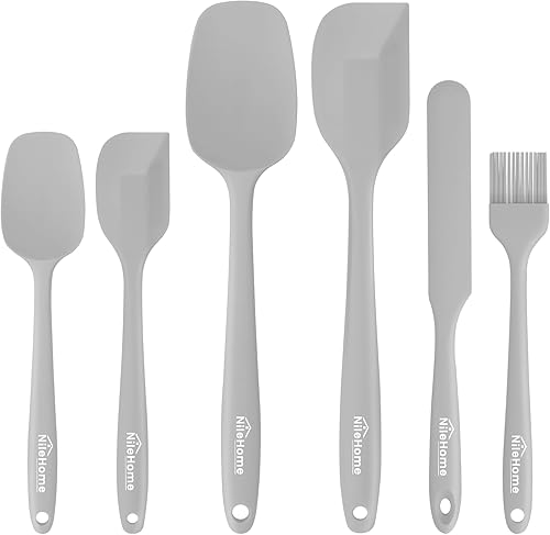 Miniatura 9 de NileHome Juego de espátulas de silicona, 6 paquetes de utensilios de cocina de grado alimenticio con cepillo de silicona, resistente al calor, apto