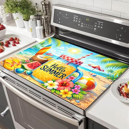 Image of HOMETITUTE Hello Summer Stove Top Cover 28x20 Juice Jar Beach Heat Resistant