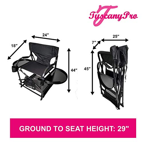 Tuscanypro Unique Portable Makeup Up & Hair Chair With Mini Ring Led Light - Perfect For Makeup, Hair Stylist, Salon, Movie Sets With Adjustable Seat Heights - Carry Bag Included #TOP5