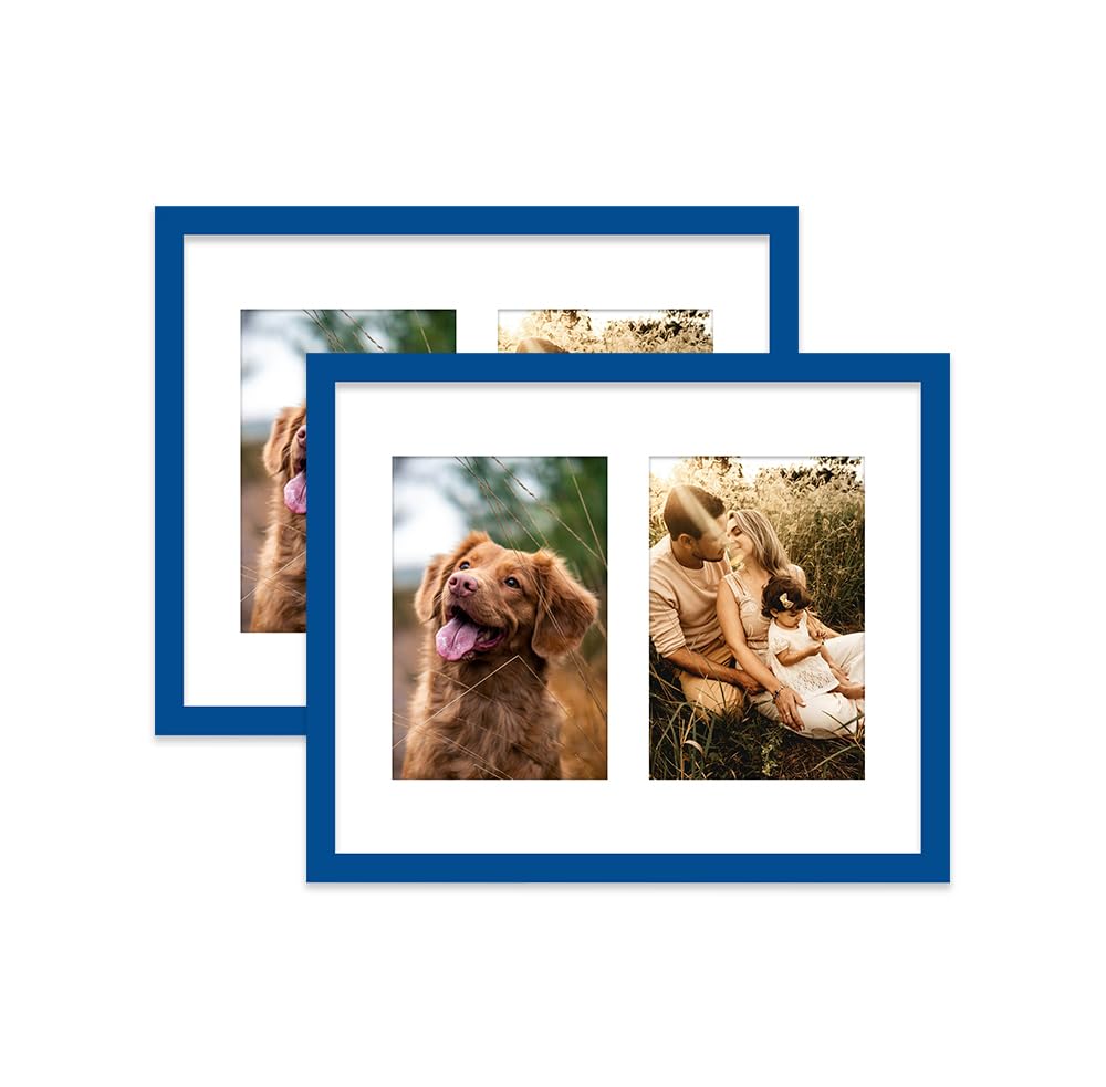 Blue Multi Photo Frame - Holds 2 x 6x4 Pictures, Family Collage Picture Frame for Wall Display, 10x8 Frame size, Set of 2