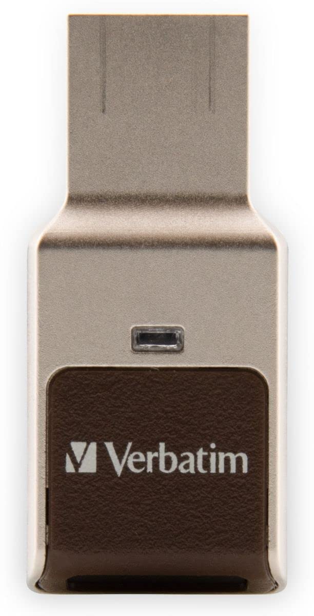 VERBATIM Fingerprint Secure USB-Stick - USB-3.2 Gen 1 - 32GB - memory-stick with fingerprint-recognition and encryption - USB-3 - external storage for Laptop Notebook and Co - brown/gold