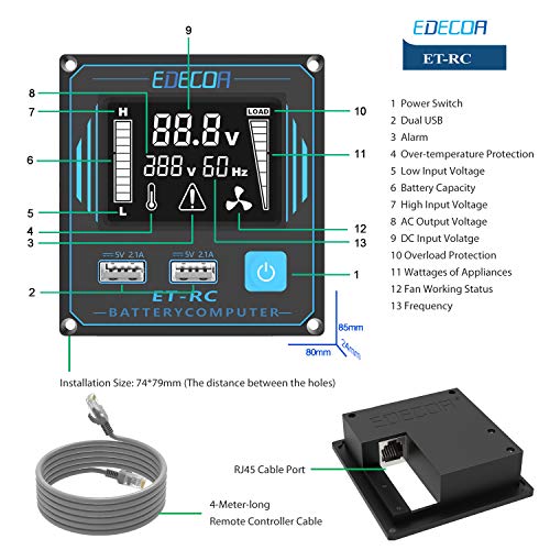 EDECOA Pure Sine Wave Power Inverter 3500 Watt DC 12V to AC 110V 120V Power Converter with LCD Display and Dual USB Remote Controller